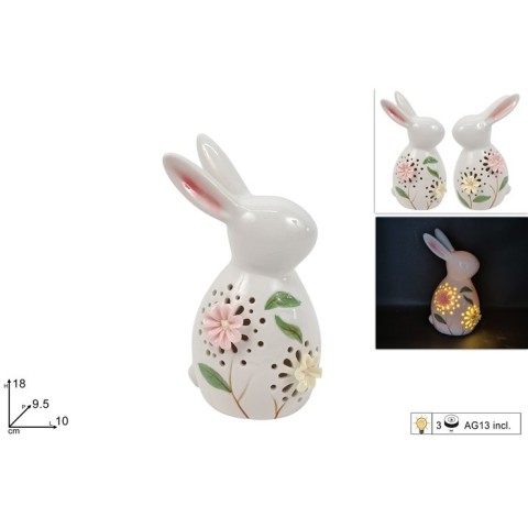 CONIGLIO 18CM CERAMICA CON LUCE 2ASS